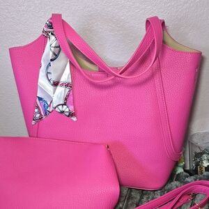 Hot Pink Women’s Tote Bag with Matching Pouch